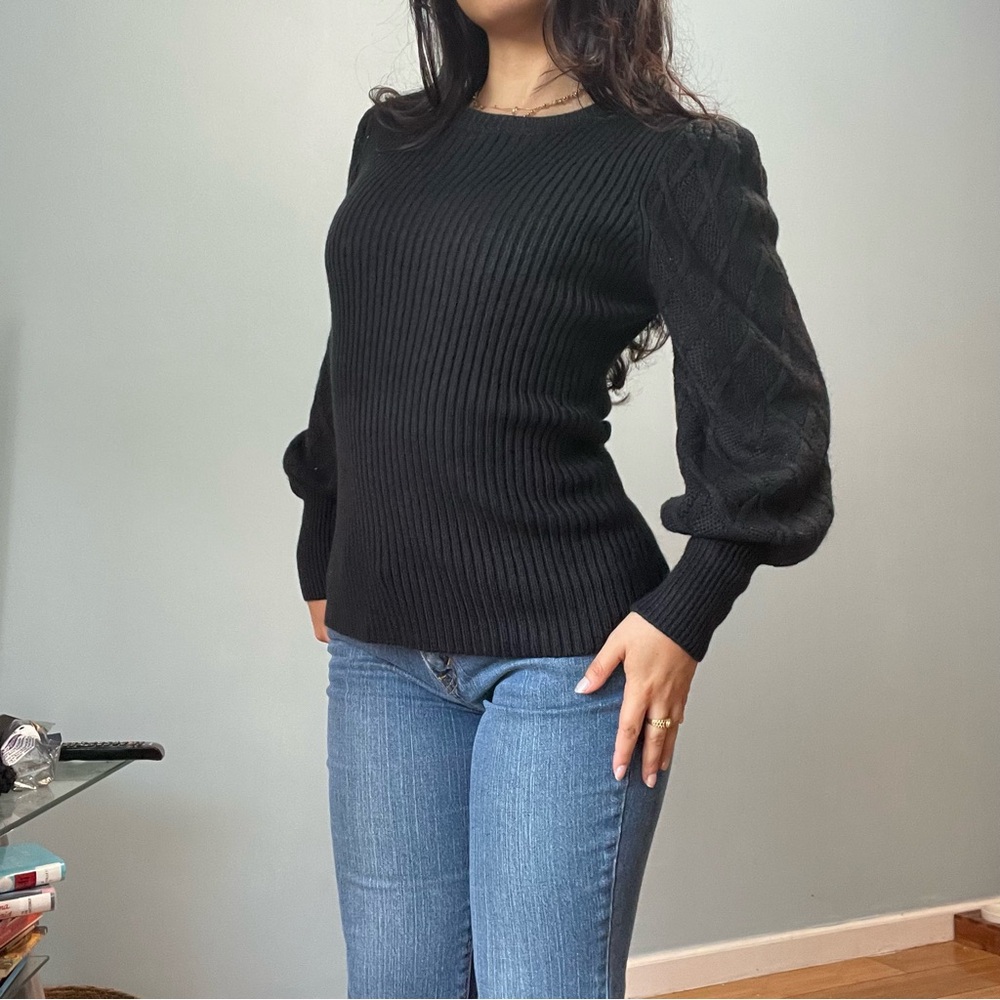 New York & Company Black Puff Sleeve Sweater